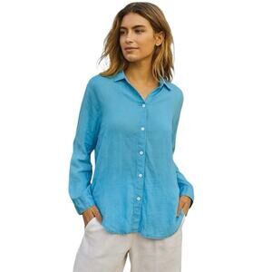 J. Jill Women’s Love Linen Long Sleeve Button Down Shirt Aqua Blue Size Medium